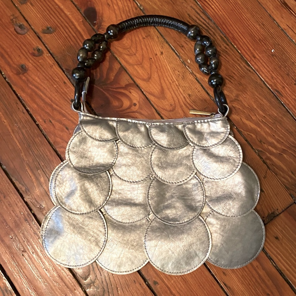 Unique Silver & Black Scalloped Statement Purse With Beaded Handle